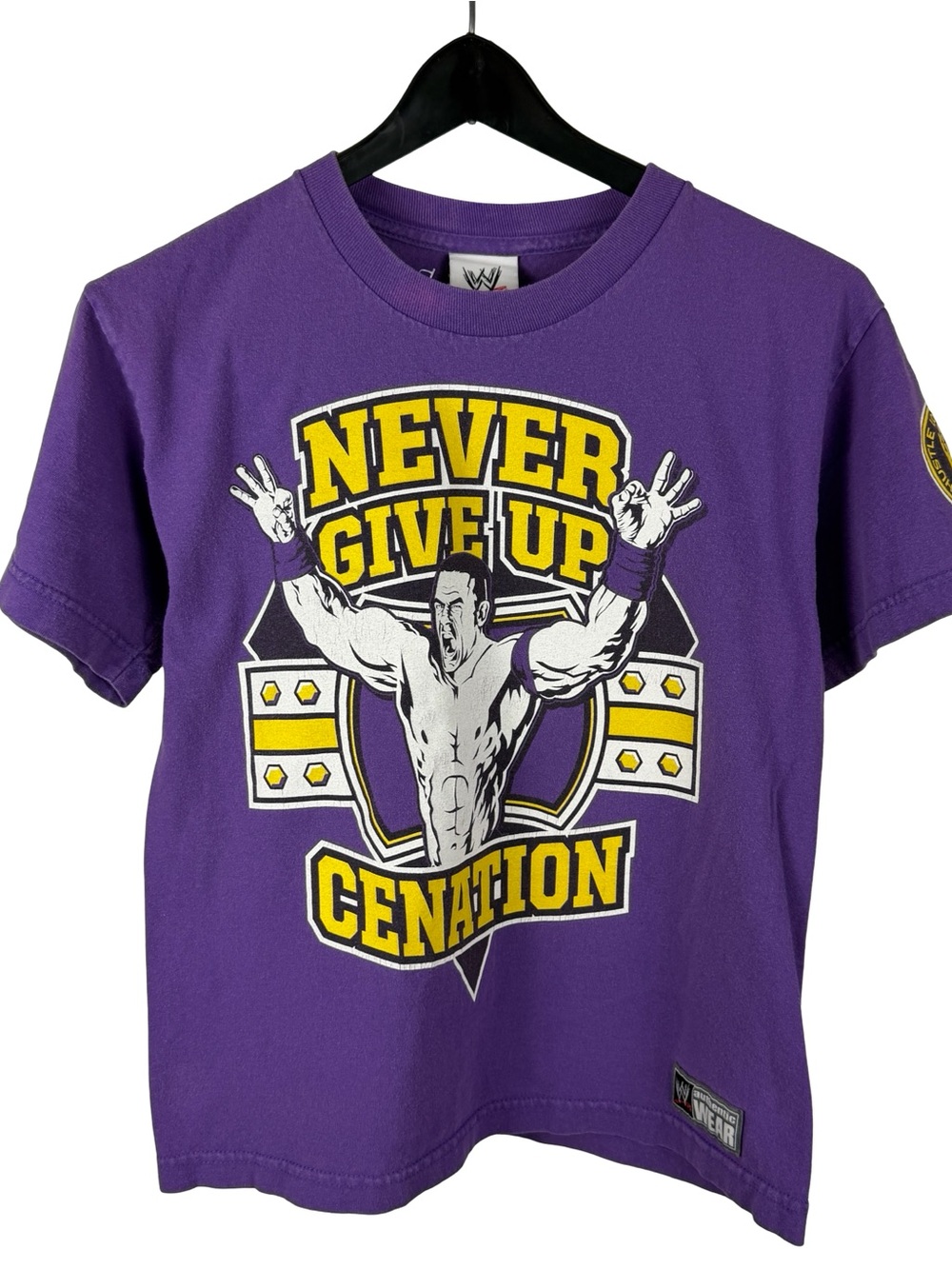 Vintage 2010 Kids WWE John Cena Never Give Up Wrestling Graphic Shirt Size L
